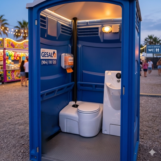 Baño portátil adaptado PMR con interior accesible e iluminación